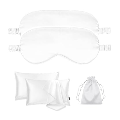 5Pcs Silky Sleep Mask Eye Masks Breathable Soft Satin Pillowcases Set for Sleeping Similar to Silk Pillowcase Travel Gift - color: White-queen Size
