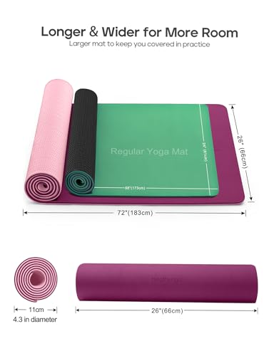Heathyoga Yoga Mat Non Slip TPE Pilates Exercise Mats for Home Workout Gym Fitness Eco Friendly Thick Hot Yoga Mat with Strap Body Alignment,72"x 26" Thickness 1/4" - color: Deep Purple