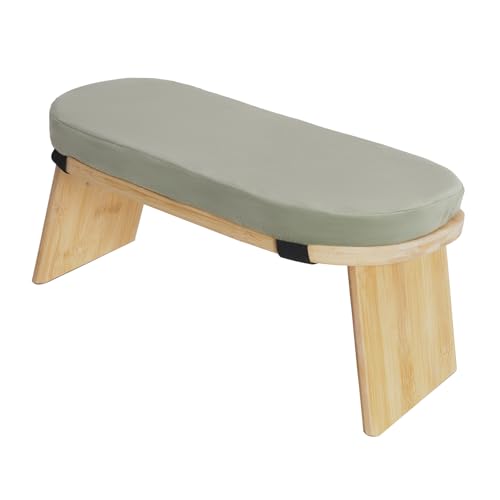 Meditation Prayer Bench, Portable Foldable & 5° Ergonomic Tilt Kneeling Meditation Yoga Stool with Cushion & Carry Bag for Home/Studio/Gym, Bamboo & Velvet Kneeling Stools (Green) - color: Green