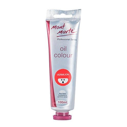 Mont Marte Oil Paint Premium, 3.4 US fl.oz (100ml) Tube, Vermilion, Heavy Body Paint, Artist Quality, Good Coverage, Excellent Tinting Strength, Ideal for Painting Canvas - color: Vermilion, size: 3.4 Fl Oz (Pack of 1)