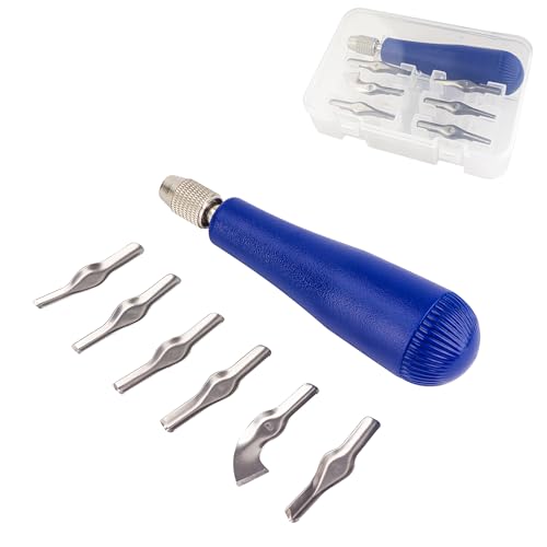 Linocut Carving Kit Tools Linoleum Cutter Assortment for Block Printing for DIY Sculpture Carpenter Experts & Beginners 6 Blades Universal Size Blue - color: Blue