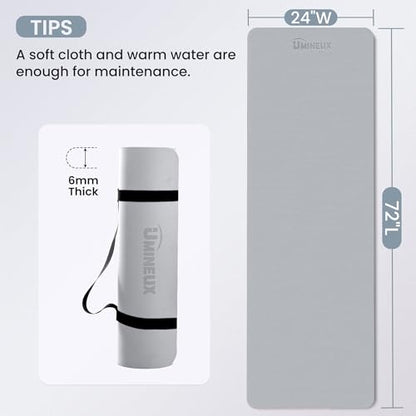 Umineux Non Slip Yoga Mat 72"x24" Exercise & Fitness Mat For Women and Men - color: Gray & Black, size: 6MM