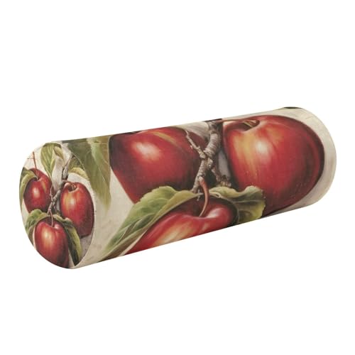 Vintage Apples Neck Roll Pillow - Extra Dense Memory Foam Round Cylinder Bolster for Cervical Support, Spondylosis, Neck Pain Relief - color: Vintage Apples
