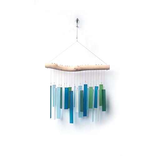 Sunset Vista Designs Handcrafted Driftwood and Sea Glass Recto Wind Chime, Large, Blue Lagoon