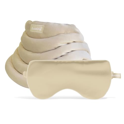 ASUTRA Champagne Gold Silk Eye Pillow and Weighted Neck Wrap Bundle Set, 2 | Products - Weighted Eye Mask Filled w/Lavender & Flax Seeds, Hands-Free Microwaveable Heat Pad and Cooling Neck Wrap - color: Champagne Eye Pillow and Neck Wrap Bundle