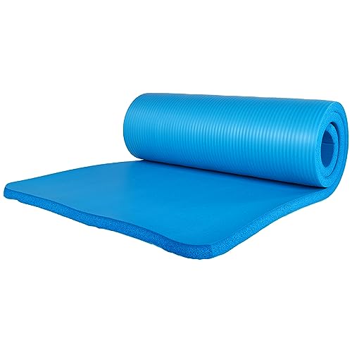 BalanceFrom 71x24 Inches Yoga Mat with Knee Pad and Optional Blocks – Extra 1-Inch Thick Non-Slip Foam with Anti-Tear Surface and Carrying Strap for Home, Studio, or Gym Workouts - color: Blue, style: Mat & Knee Pad