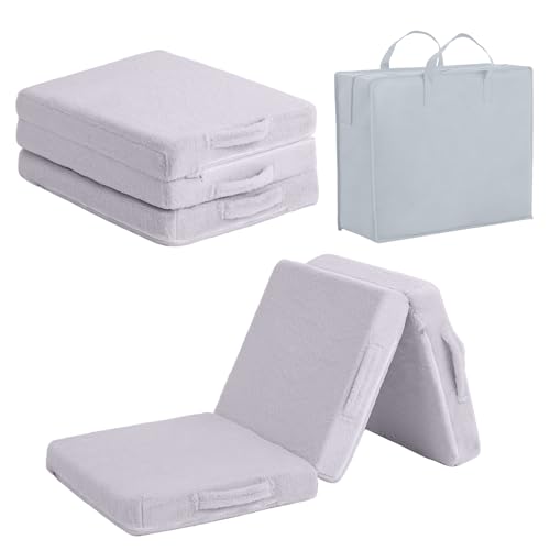 Tiita Kids Trifold Floor Mat, Portable Folding Activity Mat with Carry Handles and Removable Cover, Plush Grey - color: Plush Grey, size: 57"L x 22"W x 3"Th