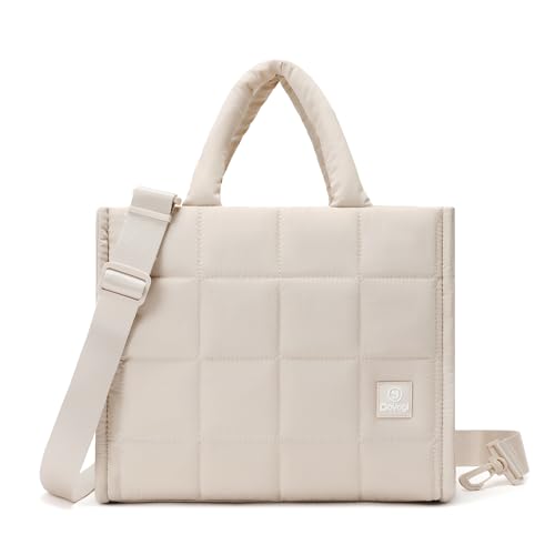 Quilted Crossbody Bags for Women,Puffer Weekender Overnight Bag,Purse Handbag Organizer,Small Tote Bags Shoulder Bag - color: Beige