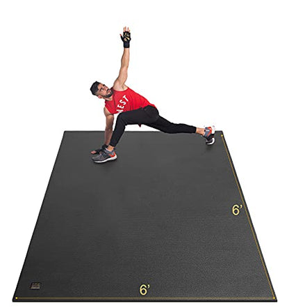 GXMMAT Large Exercise Mat 6'x4'/6'x5'/6'x6'(7mm) - color: Black Real, size: 6*6 FT