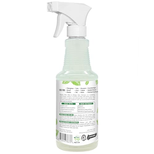 Mighty Mint Mold & Mildew Stain Remover Spray, Rapid Clean for Bathroom, Kitchen, Hard Water, Outdoors, Natural Peppermint Scent, 16oz