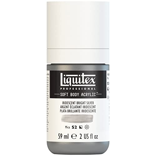 Liquitex Soft Body Acrylic Paint, 2-oz Bottle, Iridescent Bright Silver | Low Viscosity, Highly Pigmented, Satin Finish, Retains Subtle Brush Strokes, Great Surface Coverage, Highly Versatile - color: Iridescent Bright Silver, style: 2-oz Bottle