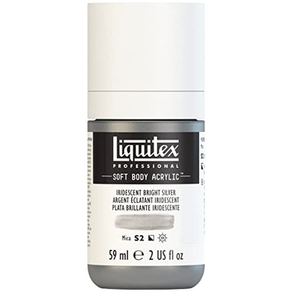 Liquitex Soft Body Acrylic Paint, 2-oz Bottle, Iridescent Bright Silver | Low Viscosity, Highly Pigmented, Satin Finish, Retains Subtle Brush Strokes, Great Surface Coverage, Highly Versatile - color: Iridescent Bright Silver, style: 2-oz Bottle