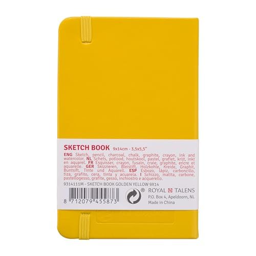 Talens Art Creation Sketchbook, Golden Yellow, 80 Sheets, 3.5 x 5.5 in | Hard-Bound Pocket Notebook, 140 GSM/94 lbs Paper, Acid-Free Cream Blank Paper, Ribbon Bookmark, and Elastic Closure - color: goldenyellow, size: 9×14cm