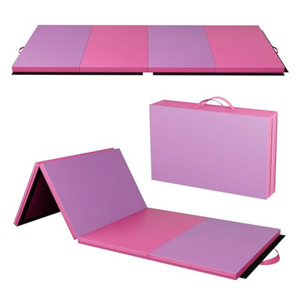 Polar Aurora 4'x10'x2 Thick Folding Gymnastics Exercise Mat Aerobics Stretching Yoga Mats - color: Purple-Pink