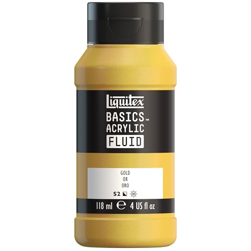 Liquitex BASICS Acrylic Fluid Paint, 4-oz Bottle, Gold | Super Versatile, Fine Art Pigments; Fluid Consistency, Vibrant satin colors, Permanent, Lightfast, Water-Resistant Finish - color: Gold, style: 118ml (4-oz)