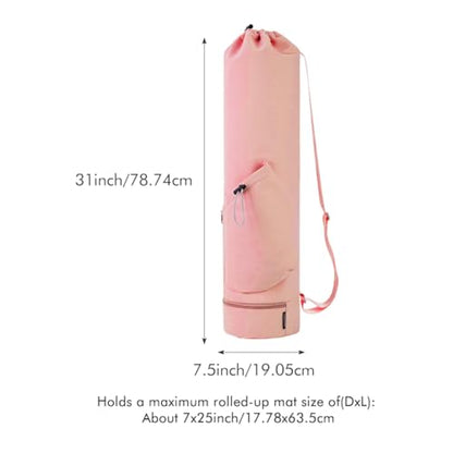 Yoga Mat Bag,Full Zip Cargo Yoga Mat Carrier Bag with Drawstring Water Bottle Pocket,Exercise Yogas Mats Carrier Holder for Women & Men - color: Pink