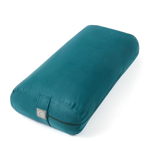 Meditation Cushion Bolster Pillow for Restorative Yoga – Supportive Cushion for Meditation, Pilates, and Relaxation – Filled with Buckwheat Hulls - Removable Cover - color: Teal, size: Rectangular (Filled with 100% Cotton)