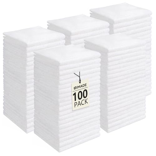 UNIMADE Washcloths Bulk 100 Pack Face Towels, Highly Soft Wash Cloths | Hand Towels, Fast Drying Multi-Purpose Microfiber Cleansing Cloths for Bathroom, Hotel, Spa, and Salon White (12" x 12") - color: White, size: 100Pack