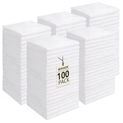 UNIMADE Washcloths Bulk 100 Pack Face Towels, Highly Soft Wash Cloths | Hand Towels, Fast Drying Multi-Purpose Microfiber Cleansing Cloths for Bathroom, Hotel, Spa, and Salon White (12" x 12") - color: White, size: 100Pack