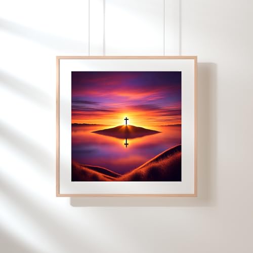 Modern Merch Jesus Diamond Art for Adults Sunset Cross Christian 5D Diamond Painting Kit for Adults Landscape, DIY Jesus Wall Art Cross Stitch Kits Gem Art, Round Drill 12x16 Religious Gifts for Women - color: Sunset Cross