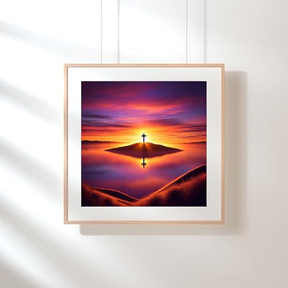 Modern Merch Jesus Diamond Art for Adults Sunset Cross Christian 5D Diamond Painting Kit for Adults Landscape, DIY Jesus Wall Art Cross Stitch Kits Gem Art, Round Drill 12x16 Religious Gifts for Women - color: Sunset Cross