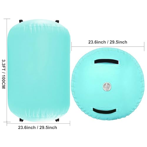 Inflatable Air Roller Mat with Pump for Gymnastics Training - color: mint green+pump, size: length 100cm,diameter 60cm