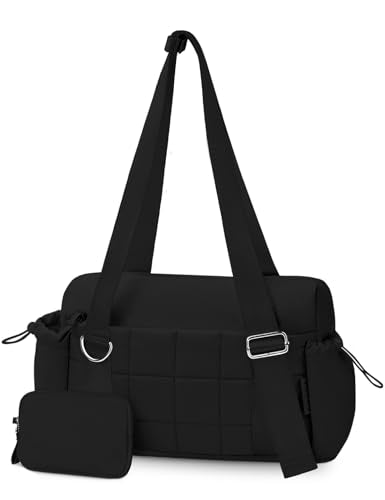 Mini Gym Bag for Women Puffy Bag, Small Gym Bag with Coin Wallet, Lightweight Gym Tote Bag for Fitness, Work, Travel, Daily Commute,Black - color: Black
