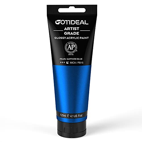 GOTIDEAL Metallic Acrylic Paint Pearl Sapphire Blue Tubes(120ml, 4.1 oz) | Royal Blue Acrylic Paint, Non Toxic Rich Pigments, for Painters, Adults & Kids, for Canvas Wood Clay Ceramic Craft Supplies - color: Pearl Sapphire Blue, style: Metallic