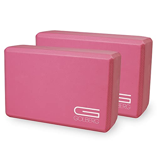 Golberg Foam Yoga Block – For Fitness, High Intensity Support and Improving Strength or Flexibility Pink/Green/Dark Green/Purple/Blue – 1/2/4 Pack - color: 2 Pack - Pink
