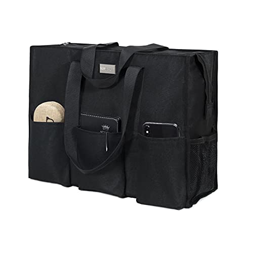 TOPDesign Utility Water Resistant Tote Bag with 13 Pockets, Zipper Closure - color: Black, size: Medium