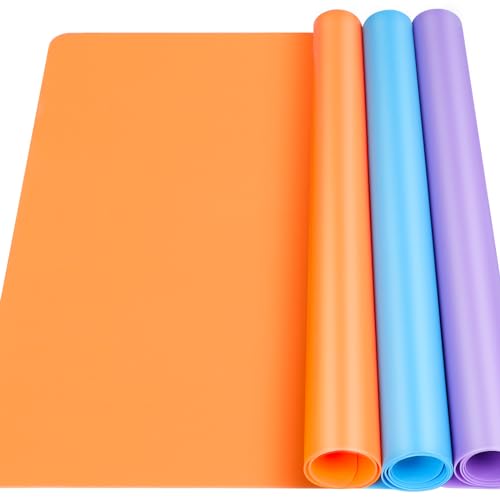 LEOBRO Silicone Mats, 3 PCS 15.7”x 11.7” Silicone Mats for Crafts, Resin Molds, Play Dough Mat for Resin, Clay, Craft Supplies, Orange & Purple & Blue - color: Orange & Purple & Blue, size: 15.7" x 11.7"