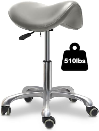 Ergonomic Saddle Chair,Heavy-Duty Rolling Stool with Wheels | 500lbs|Adjustable Height |360° swivel Silent PU casters|For Massage,Salon, barber ,tattoo,Spa ,Drafting,Clinic, Lab, Office - color: Grey