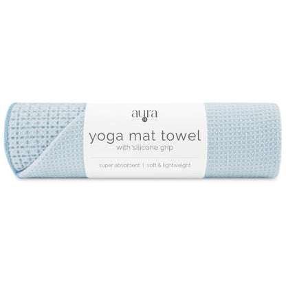 S&T INC. Aura Microfiber Yoga Mat Towel with Grip, 24" x 72", Blue | Silicone Grip Backing, Soft and Absorbent, Quick-Dry for Gym, Pilates, and Hot Yoga, Compact for Gym Bag, Machine Washable - color: Blue