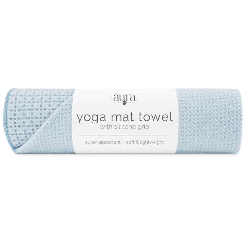 S&T INC. Aura Microfiber Yoga Mat Towel with Grip, 24" x 72", Blue | Silicone Grip Backing, Soft and Absorbent, Quick-Dry for Gym, Pilates, and Hot Yoga, Compact for Gym Bag, Machine Washable - color: Blue