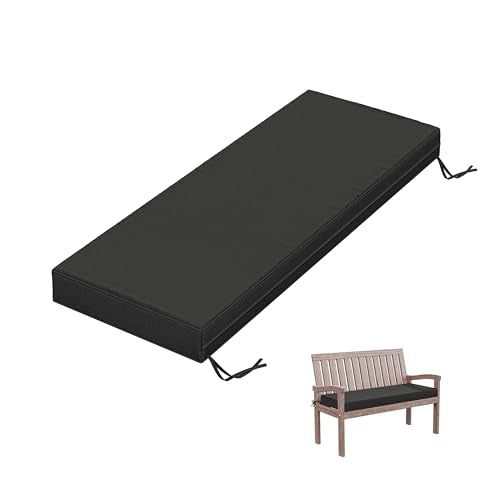 Outdoor Bench Cushion 48 X 18 X 3.5 Inch Thick Waterproof Patio Furniture Cushions, Patio Porch Swing Replacement Seat Pad with Tie Straps and Anti-Slip, for Backyard Garden, Black - color: Black, size: 48 x 18 x 3.5 in