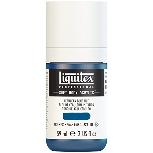 Liquitex Soft Body Acrylic Paint, 2-oz Bottle, Cerulean Blue Hue | Low Viscosity, Highly Pigmented, Satin Finish, Retains Subtle Brush Strokes, Great Surface Coverage, Highly Versatile - color: Cerulean Blue Hue, style: 2-oz Bottle