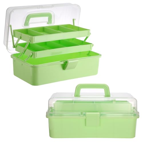 BTSKY 3-Layer Foldable Craft Organizer, Portable Tackle Box with Handle & Adjustable Dividers, Multi-Purpose Toolbox for Art Supplies, Sewing, Medicine, 12.2x6.7x5.7 Inch, Light Green - color: Light Green