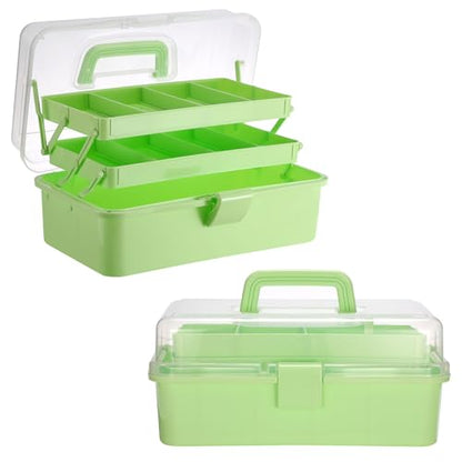 BTSKY 3-Layer Foldable Craft Organizer, Portable Tackle Box with Handle & Adjustable Dividers, Multi-Purpose Toolbox for Art Supplies, Sewing, Medicine, 12.2x6.7x5.7 Inch, Light Green - color: Light Green
