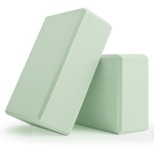 Yoga Blocks 2 Pcs, 9"x6"x3" Yoga Brick Foam Blocks EVA Foam Block Yoga Props Accessories for Yoga Pilates Stretching and Meditation - color: Mint Green