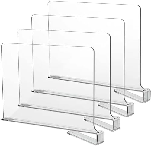 LikeU Acrylic Shelf Dividers for Closets,4 PCS Wood Shelf Dividers,Clear Shelf Separators,Perfect for Clothes Organizer and Bedroom Kitchen Cabinets Shelf Storage and Organization… - size: 4 PCS