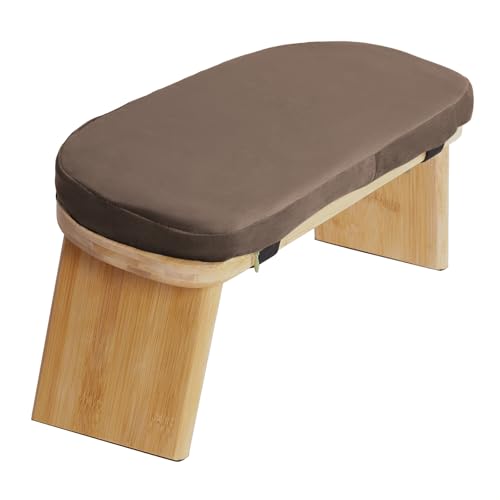 Meditation Bench, Portable Bamboo Meditation Bench Ergonomic Meditation Stool Comfortable Folding Kneeling Meditation Bench with Meditation Cushion for Longer Meditation (Coffee) - color: Coffee