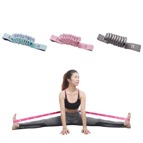11 Loops Multi-Grip Stretch Strap with Numbers, Non-Slip Elastic Yoga Band for Physical Therapy, Ballet & Dance Flexibility