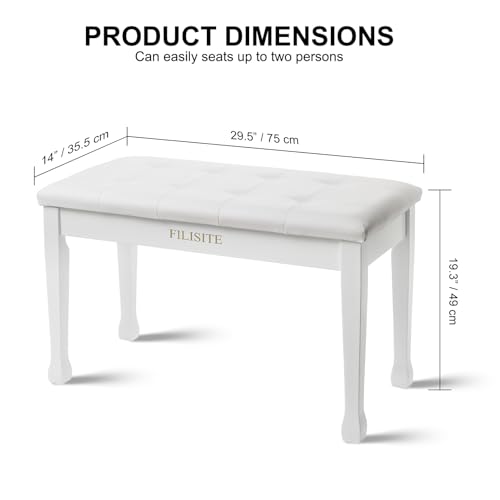 Duet Piano Bench with Storage, Wooden Piano Stool with Waterproof Padded Cushion, Bench Seat for Vanity, Living Room, Bedroom (White) - color: Duet-white