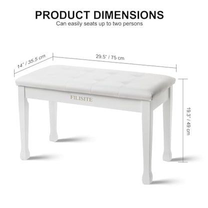 Duet Piano Bench with Storage, Wooden Piano Stool with Waterproof Padded Cushion, Bench Seat for Vanity, Living Room, Bedroom (White) - color: Duet-white