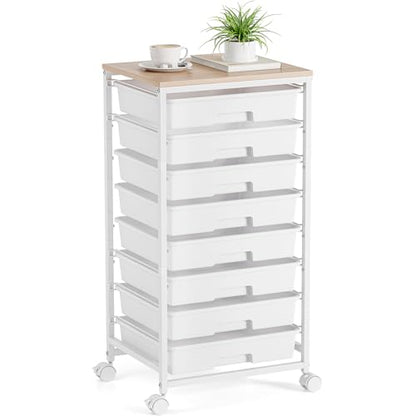TOOLF Rolling Storage Cart with 8 Drawers,White - color: White