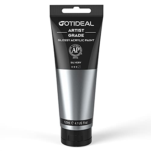 GOTIDEAL Metallic Acrylic Paint Silver Tubes(120ml, 4.1 oz) | Non Toxic, Non Fading, Rich Pigments,for Painters, Adults & Kids,Ideal for Canvas Wood Clay Fabric Ceramic Craft Supplies - color: Silver, style: Metallic