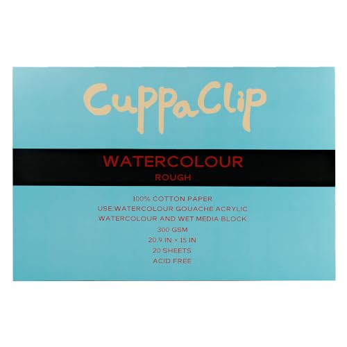 CuppaClip Watercolor Paper Block Pure Cotton Art Paper Pad 300GSM(140LB) Acid-Free 20 Sheets Watercolor Art Supplies (Rough Grain, 20.9×15in) - color: Rough Grain, size: 20.9×15in