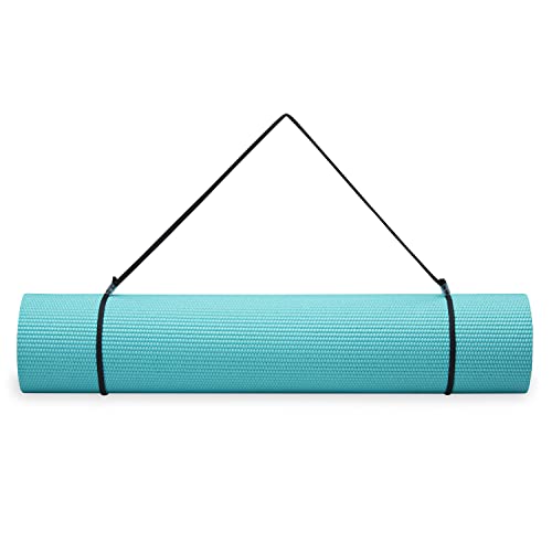 Gaiam Essentials 1/4" Thin (6mm) Yoga & Pilates, Fitness & Exercise Mat with Easy-Cinch Carrier Strap Cusion Support For Fitness and Gym Workouts - color: Teal