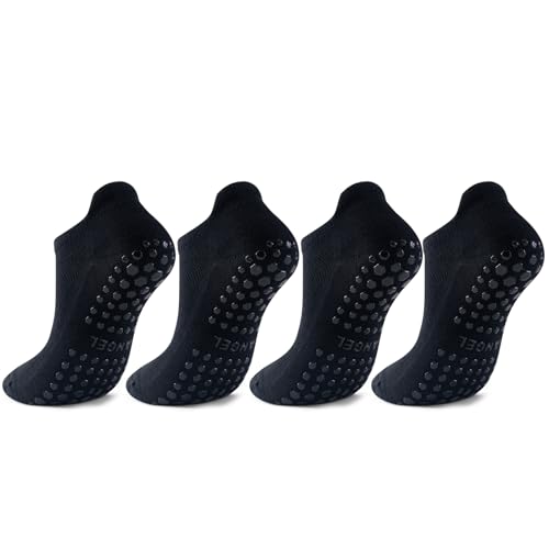 PilatesYogaGripSocksforWomenCushionedGrippyCottonNonSlipAthletic - color: 4 Pairs Black