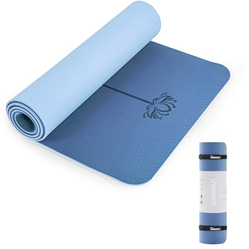 UMINEUX Yoga Mat Extra Thick 1/3'' & 2/5" Non Slip Yoga Mats for Women Eco Friendly TPE Fitness Exercise Mat with Carrying Sling & Storage Bag - color: True Navy & Light Blue, size: 72"x24"x1/3"